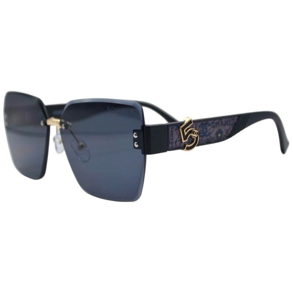 Chanel Women’s Rimless Sunglasses | Gold Bridge | Gray Solid Lens